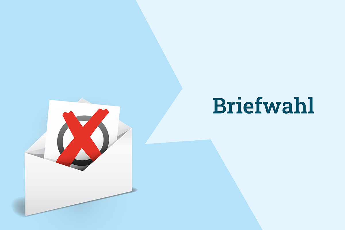Briefwahl beantragen Briefumschlag mit Stimmzettel, Schrift: Briefwahl