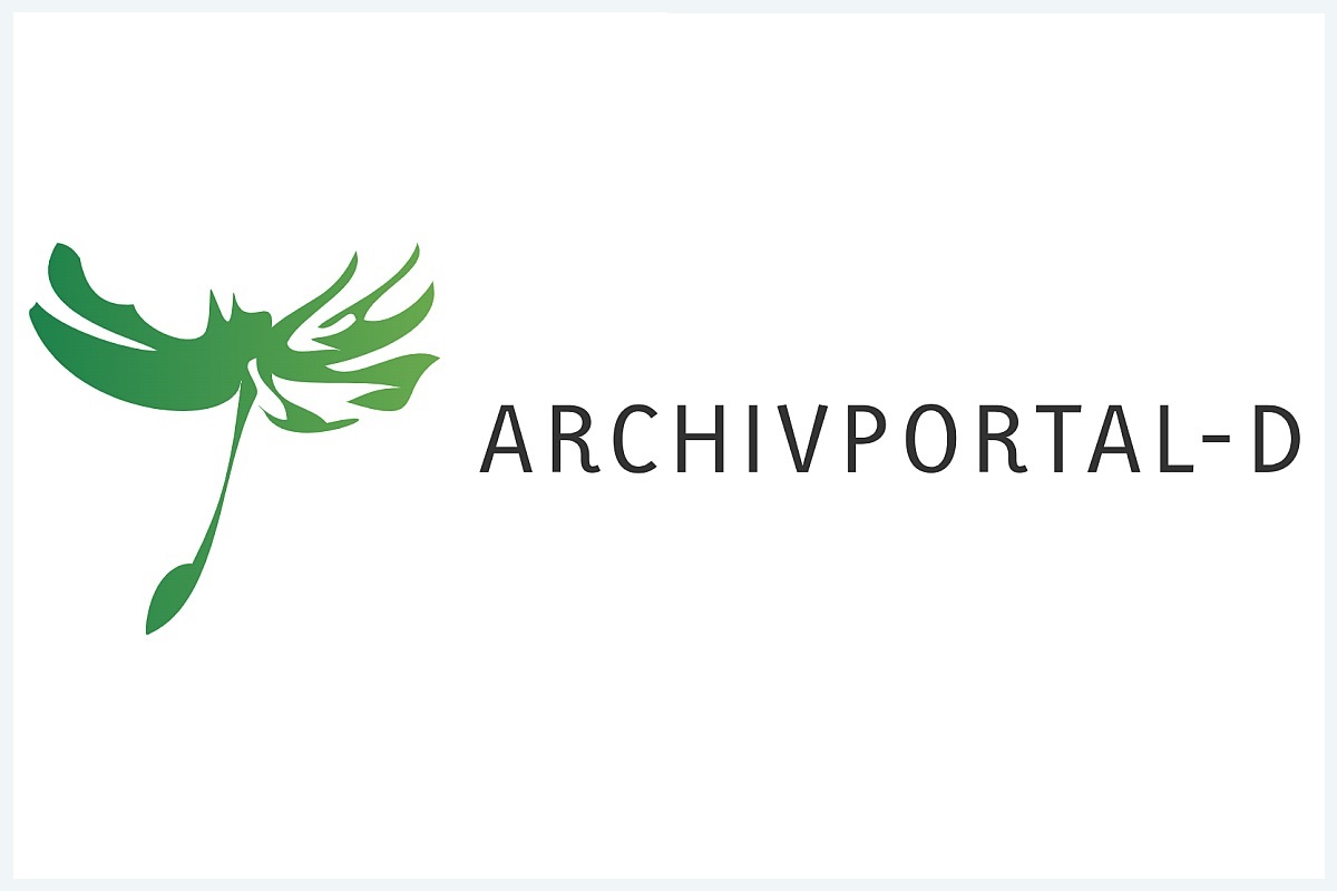 Logo Archivportal-D Grüne Pusteblume mit Schriftzug "Archivportal-D"