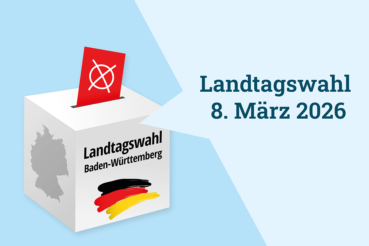 Wahlurne Landtagswahl Wahlurne mit Stimmzettel - Schrift Landtagswahl 08. März 2026