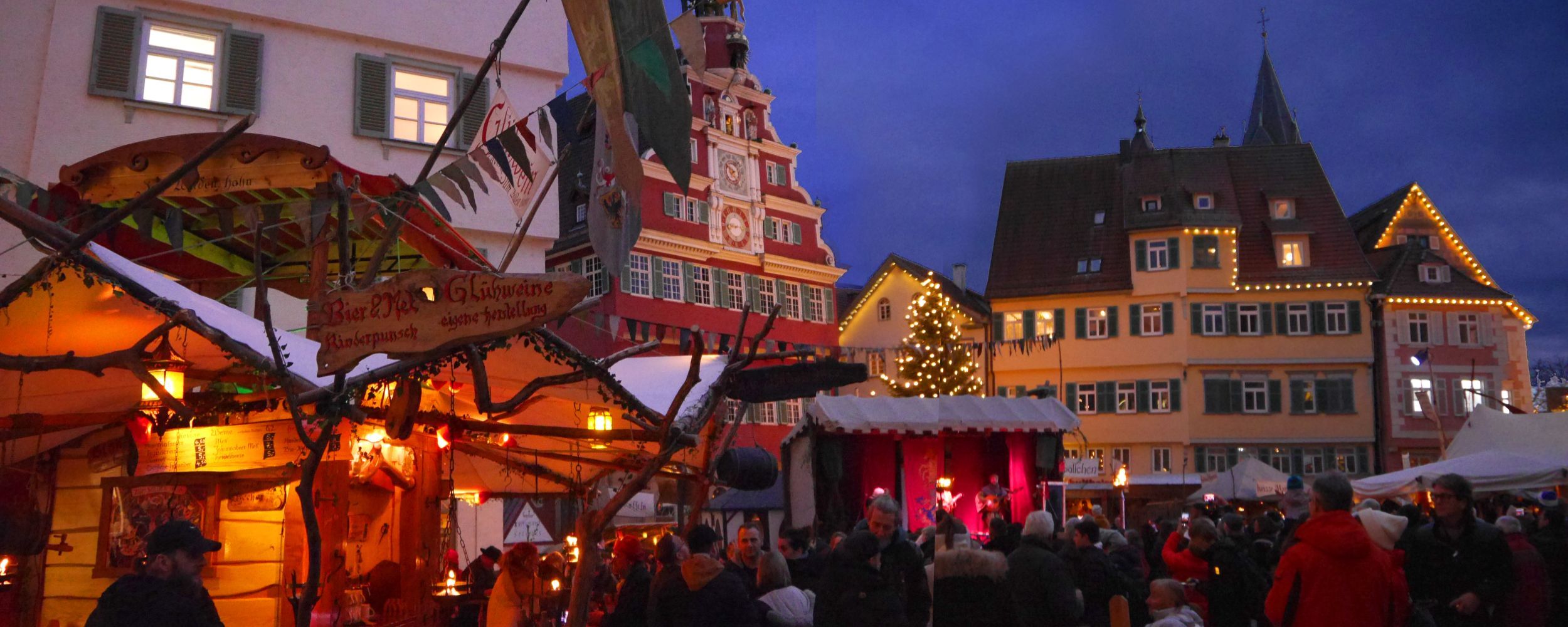 Blick über den Mittelaltermarkt am Abend