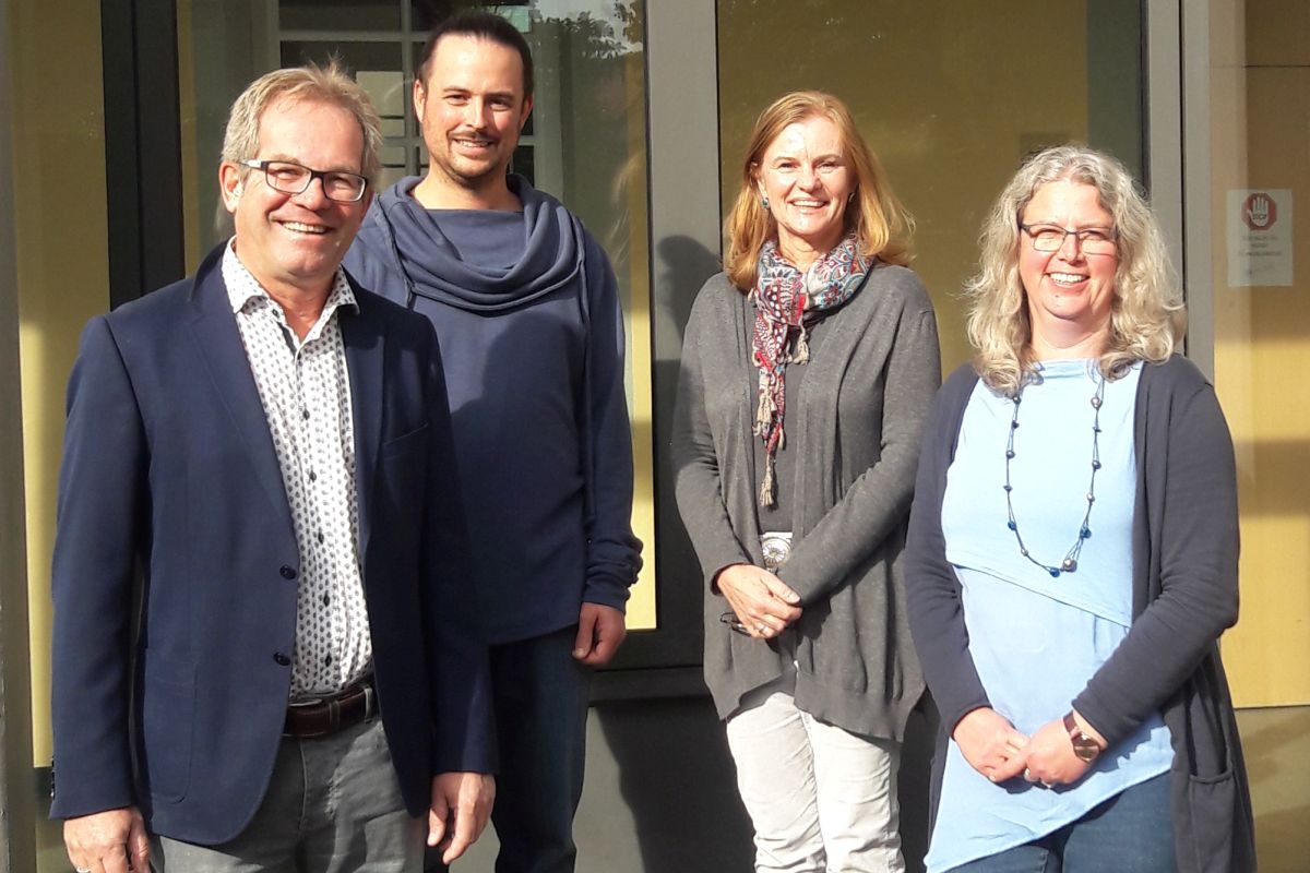 Gruppenbild mit Jochen Volle, Schulleiter · Christian Pfeiffer, Stellvertretung · Annette Shinoda und Silke Dreizler, Sekretariat