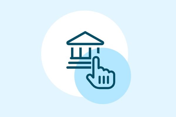 Service-Portal Symbolbild Serviceportal: Mousezeiger Hand über gezeichnetem Gebäude