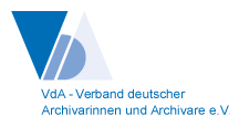 Stilisiertes Kürzel "VdA" mit Schriftzug "VdA - Verband deutscher Archivarinnen und Archivare e.V."