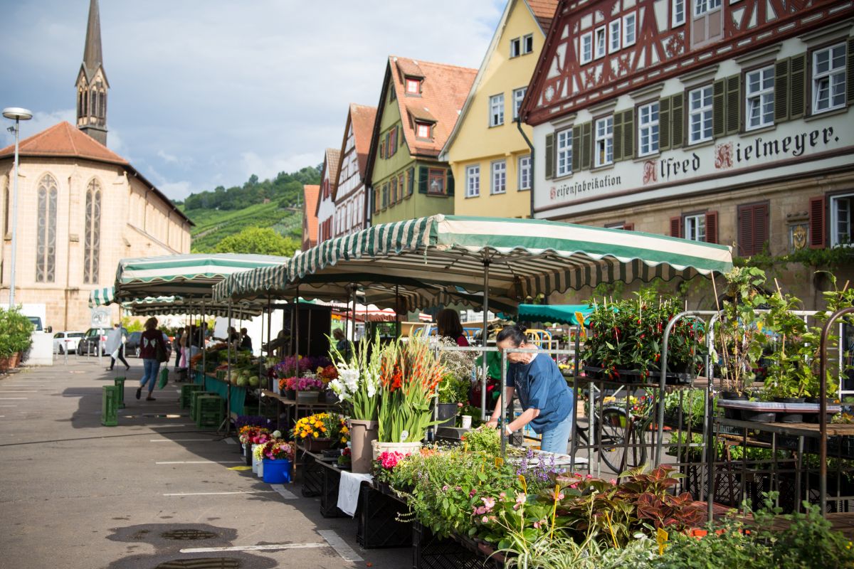 Wochenmarkt auf dem Esslinger Marktplatz Wochenmarkt auf dem Esslinger Marktplatz