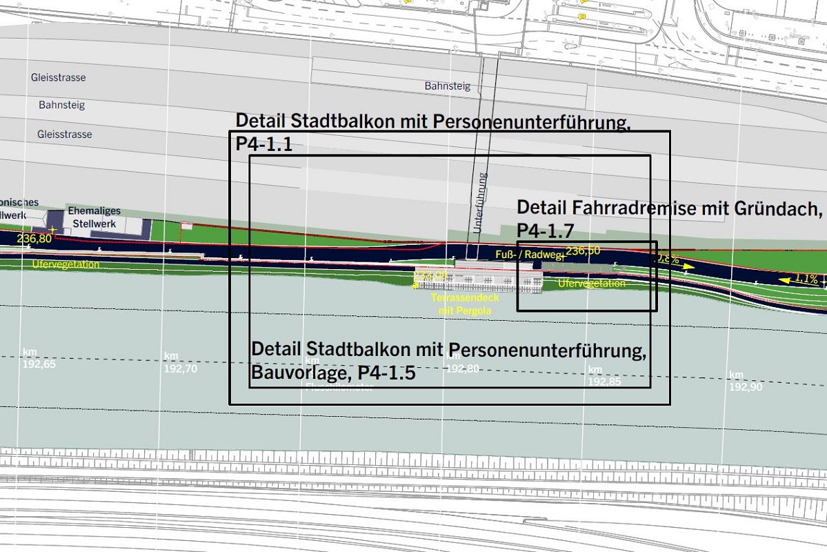 Ausschnitt aus dem Entwurfsplan, Detail Stadtbalkon